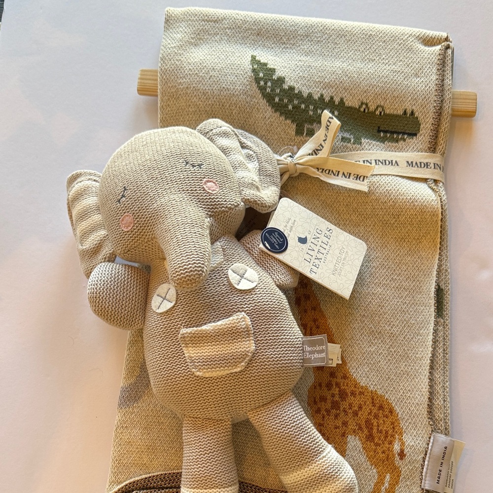 Elephant Toy and Blanket Set - Beige and Brown